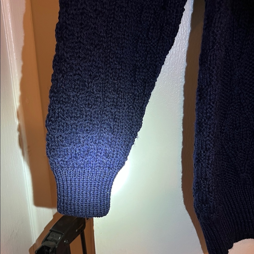 Women’s Cable Crewneck Sweater in Dark Navy - Lightweight Knit - Picture 6 of 7